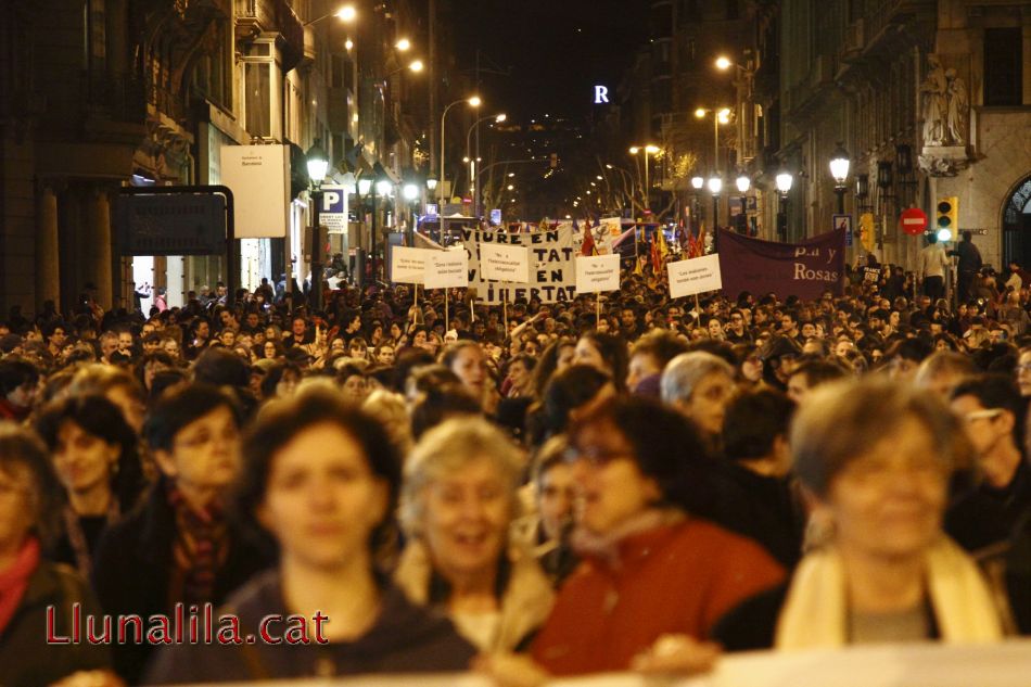 Pancartes, banderes i persones 8M