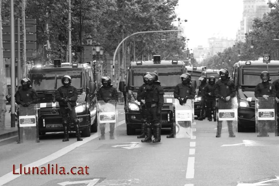 Els antidisturbis dels Mossos d'Esquadra vigilant la manifestació del 1Maig